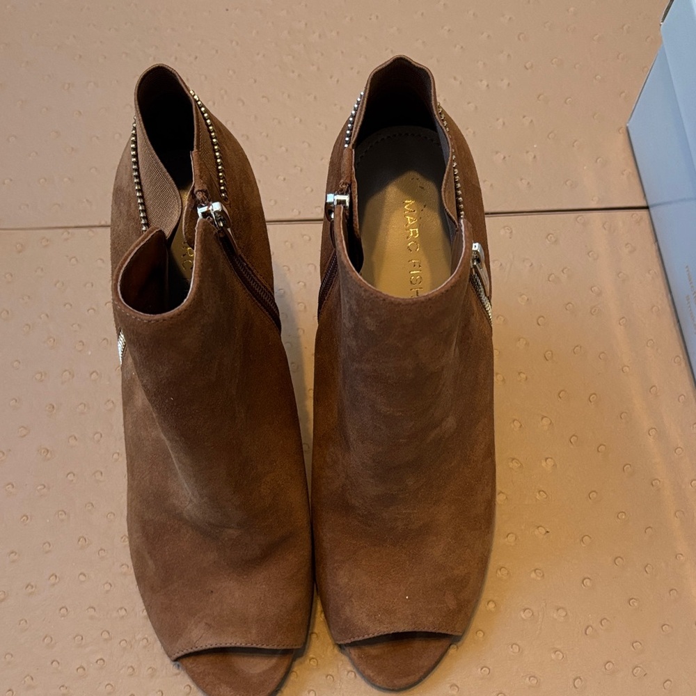 Marc Fisher Tan Suede Peep-Toe Booties - Picture 4 of 5
